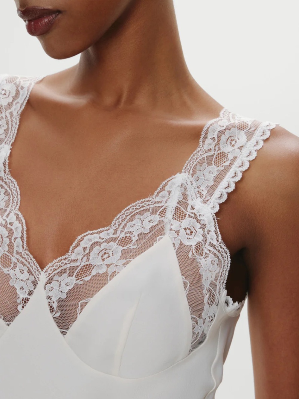 Frankie's Bikinis Harper Satin Lace Top — Heaven White